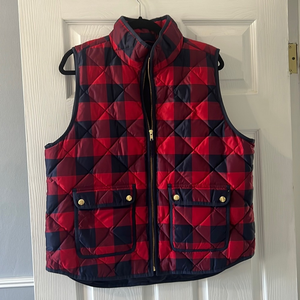 J Crew Plaid Vest - Red and blue